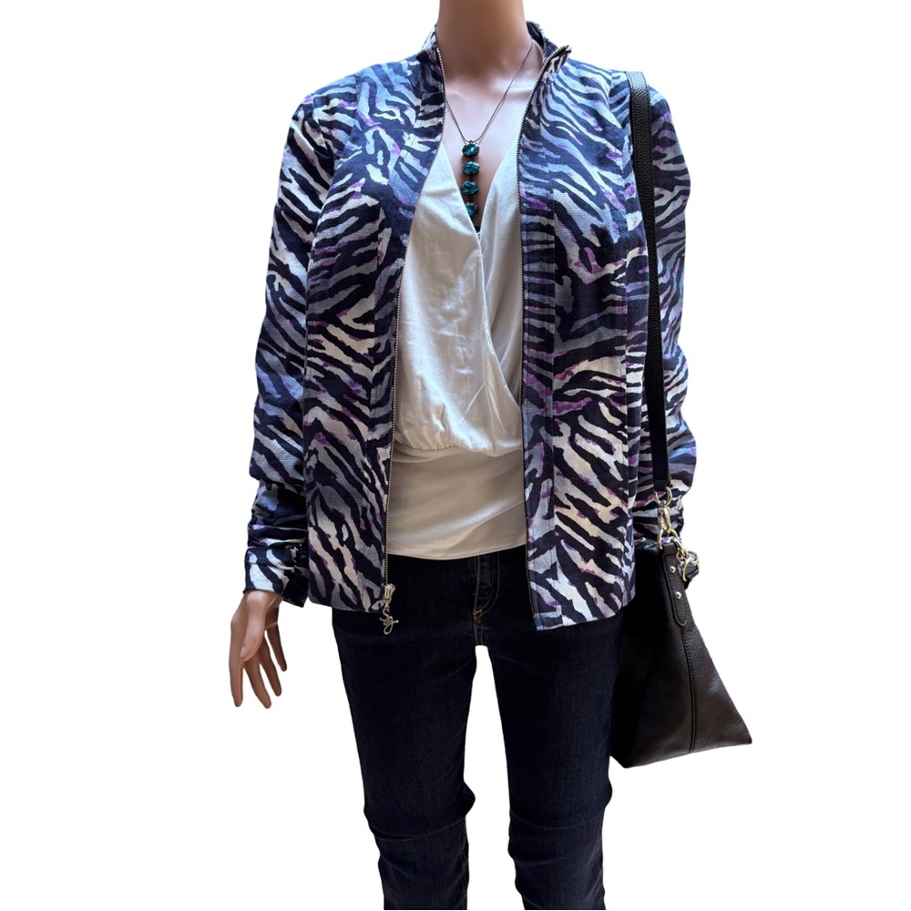 Susan Graver Black Purple Bomber Jacket – Chic Outerwear